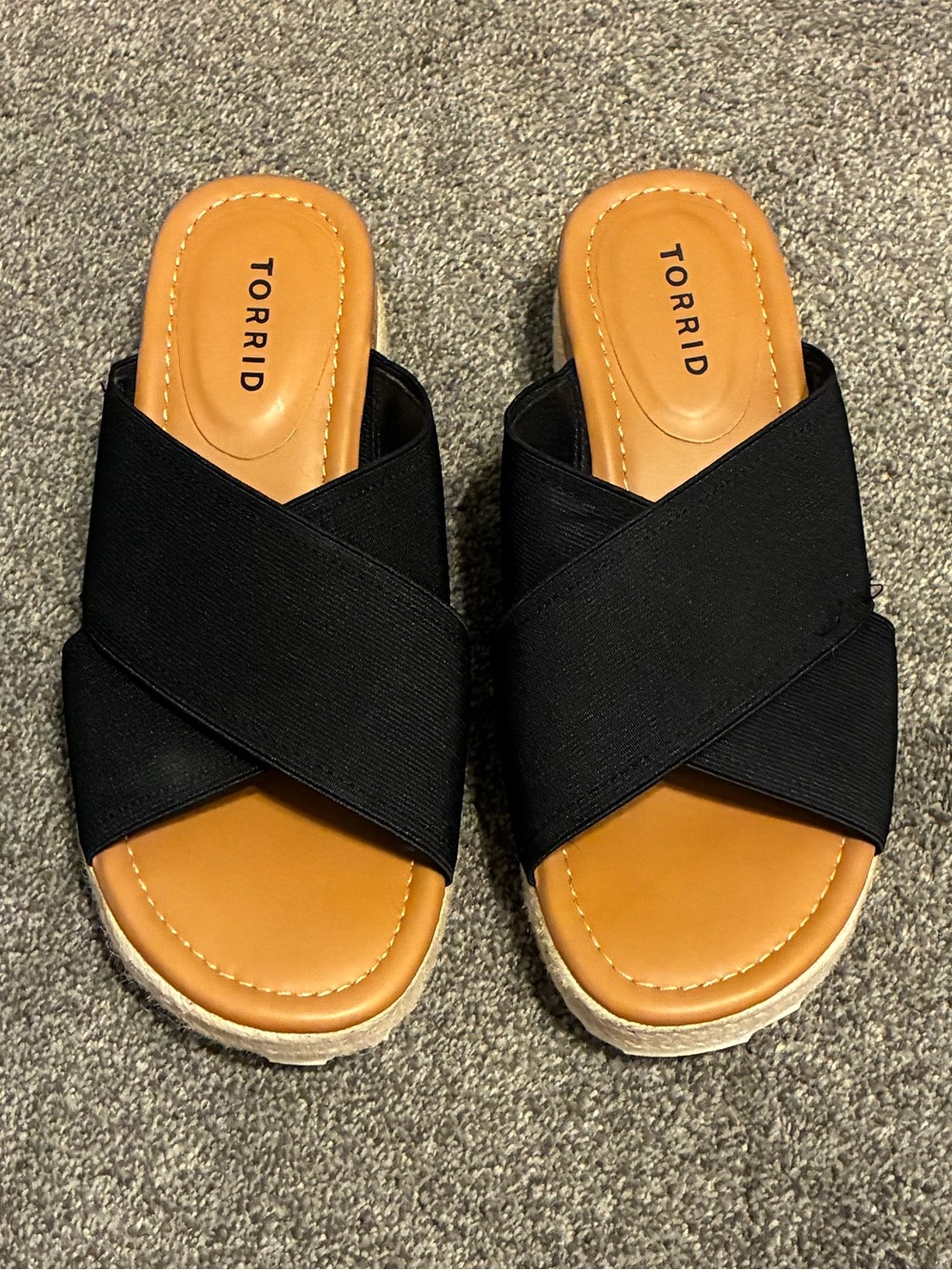 torrid Black Cross-Strap Slide Mules with Tan Footbed